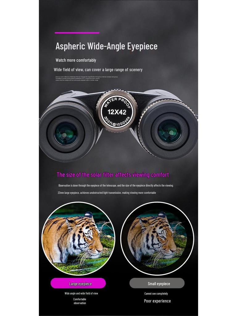 ED12X42 High Magnification HD Binoculars - Low Light Night Vision, Nitrogen-Filled, Waterproof, Portable for Travel