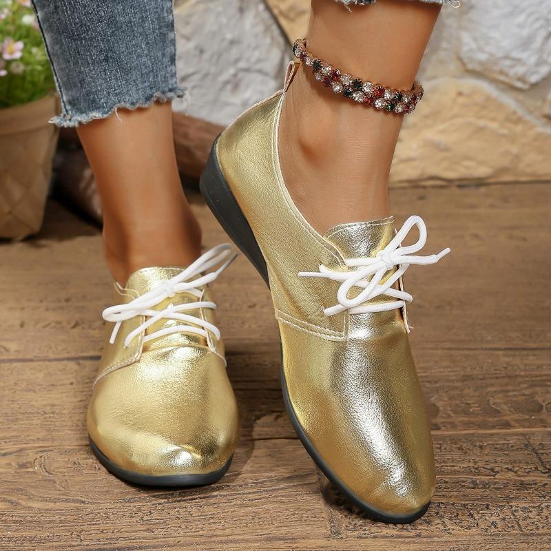 Fashion Round Toe Lace-up Women's 2025 Spring and Autumn New British Style Flat Comfortable Single Shoes