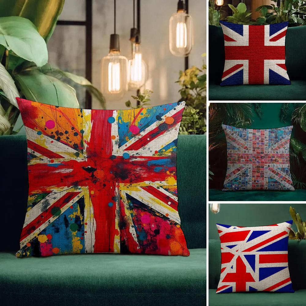 Federa per Cuscino Union Jack Bandiera Set Federe in Lino Naturale Copricuscino Decorativo AllinOne per Divano Camera da Letto Sedia