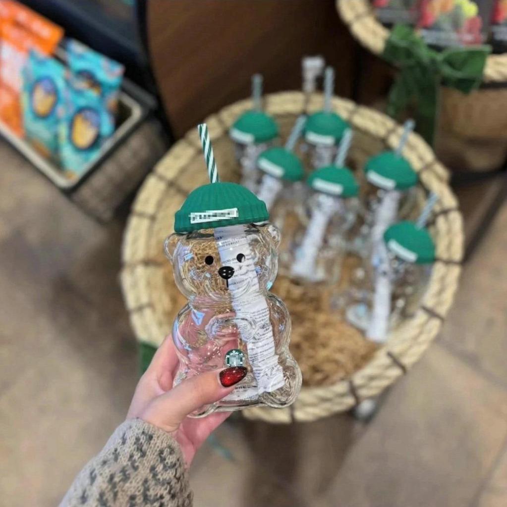 Cute Bear-Shaped Glass Cup with Straw - 20oz Portable Ice King Cup