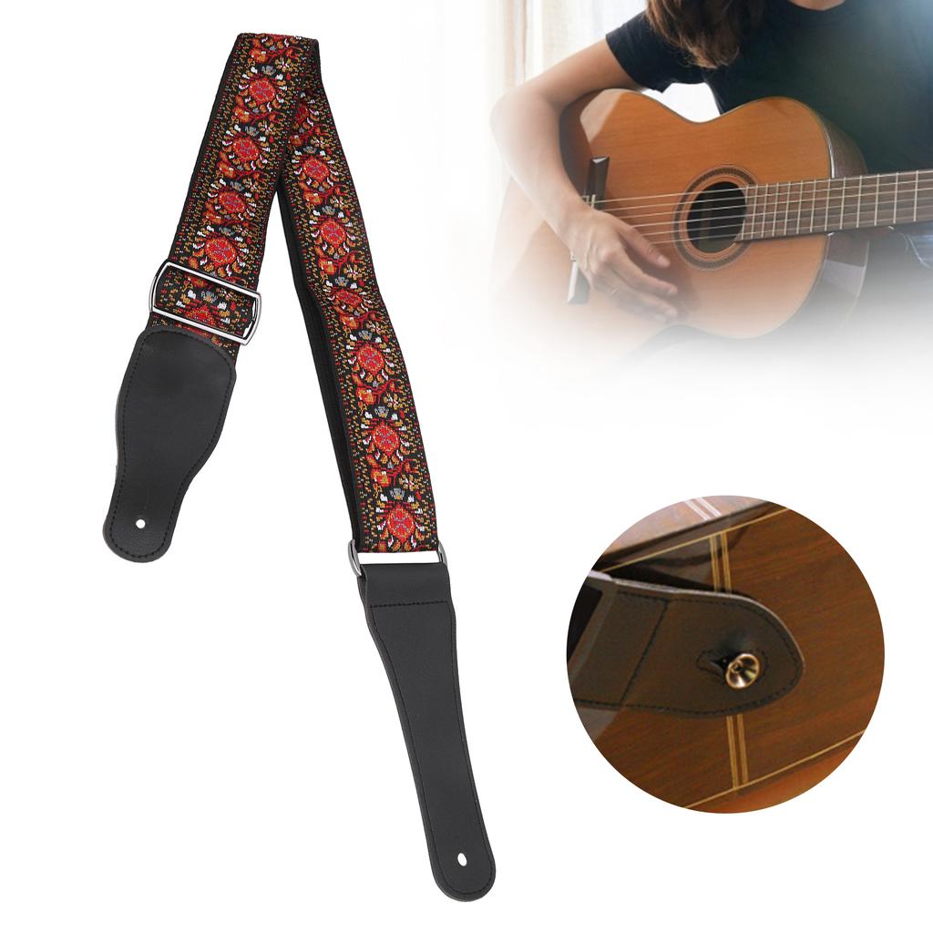 Guitar Strap Shoulder Embroidery Grain Leather   Accessory for Acoustic Electric Folk