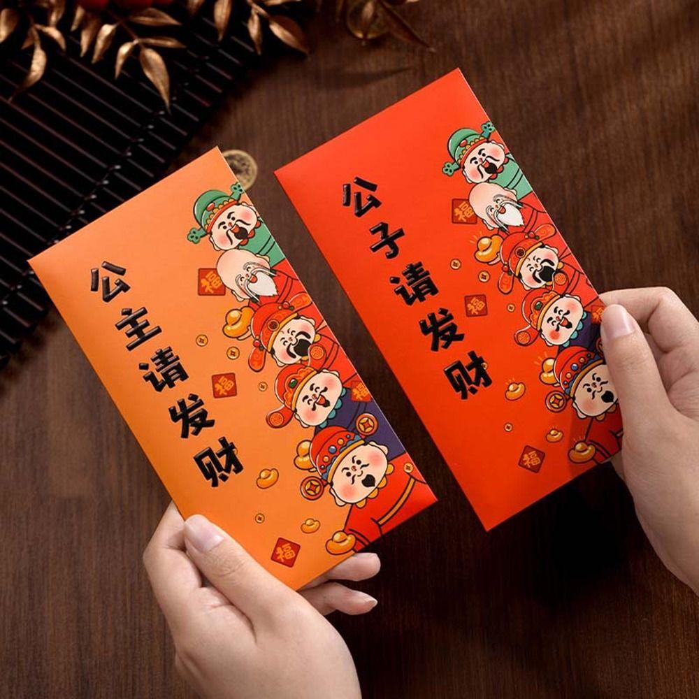 6Pcs Cartoon New Year Red Envelope Thickened Blessing Pocket Practical Lucky Money Bag Kids Gift
