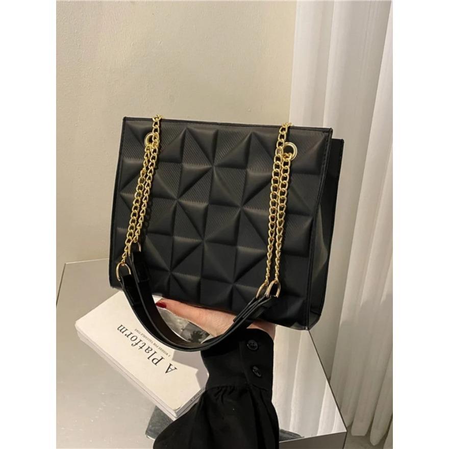 Niche Fashion Checkered Chain Women's Bag French Casual Shoulder Crossbody Bag ins Style Simple Underarm Bag PU Material