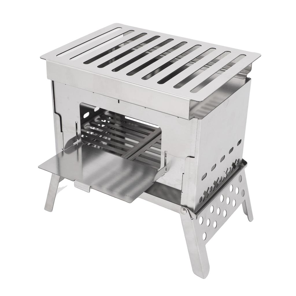 Portable Wood Burning Stove Camping Tent Stove Foldable BBQ Grill with 3 Cooking Modes Stainless Steel for Outdoor Picnic Backpacking