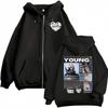 Bluza z kapturem na zamek z grafiką raperki Young Miko Odzież męska i damska Estetyka Hip Hop Bluzy rozpinane Modne Codzienne Luźne Bluzy