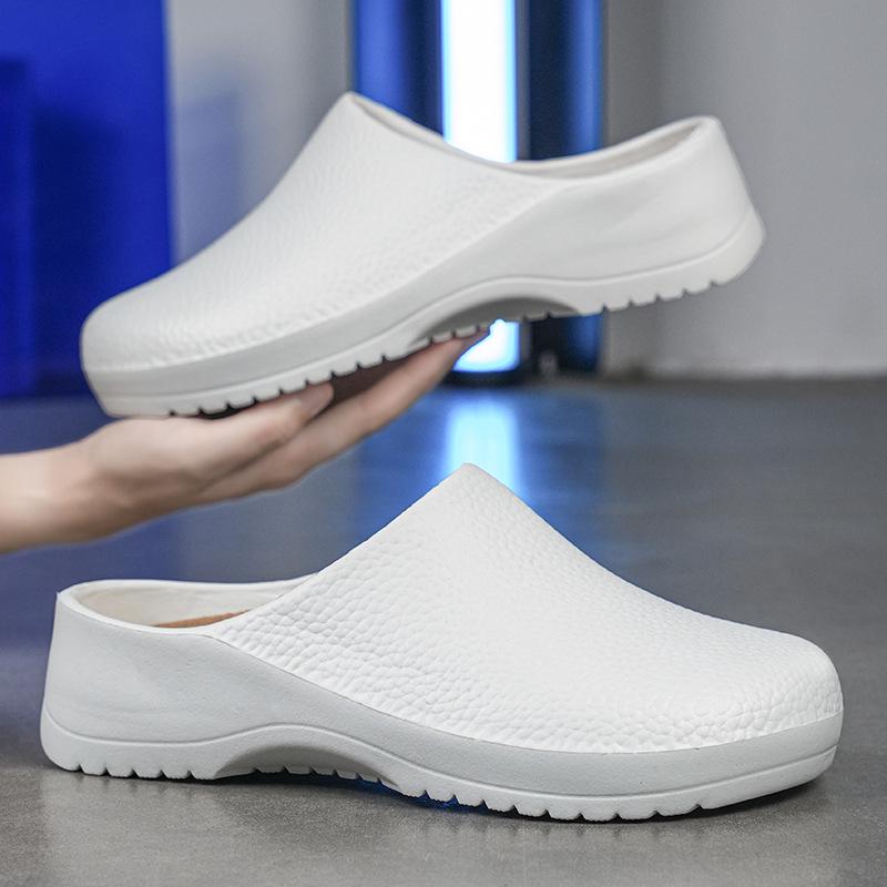 

Men s Summer Non-Slip Waterproof Chef Slippers - Closed-Toe, Outdoor, No-Hole Design. 43 белый