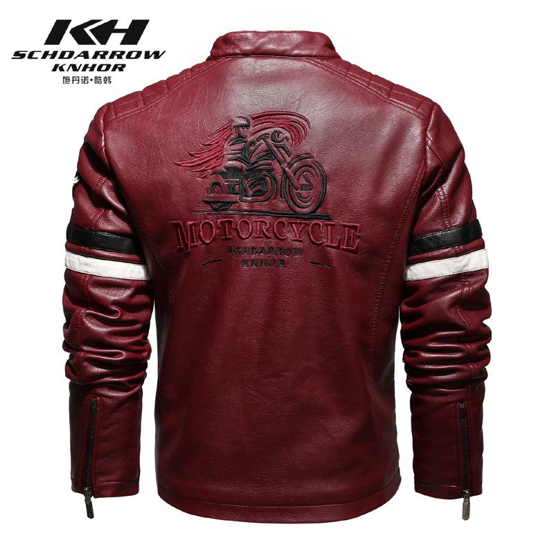 Giacca da moto in pelle da corsa autunnale e invernale da uomo Giacca da moto in tinta ricamata Giacca da uomo sottile monostrato