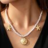 Bohemian Faux Pearl Seashell Starfish Pendant Necklace