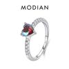 925 Sterling Silver Stunning Rainbow Color Geometric Heart Cubic Zirconia Cocktail Rings For Women Fashion Fine Jewelry