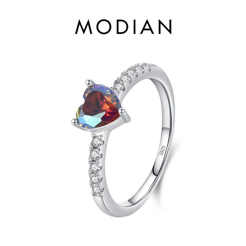 925 Sterling Silver Stunning Rainbow Color Geometric Heart Cubic Zirconia Cocktail Rings For Women Fashion Fine Jewelry