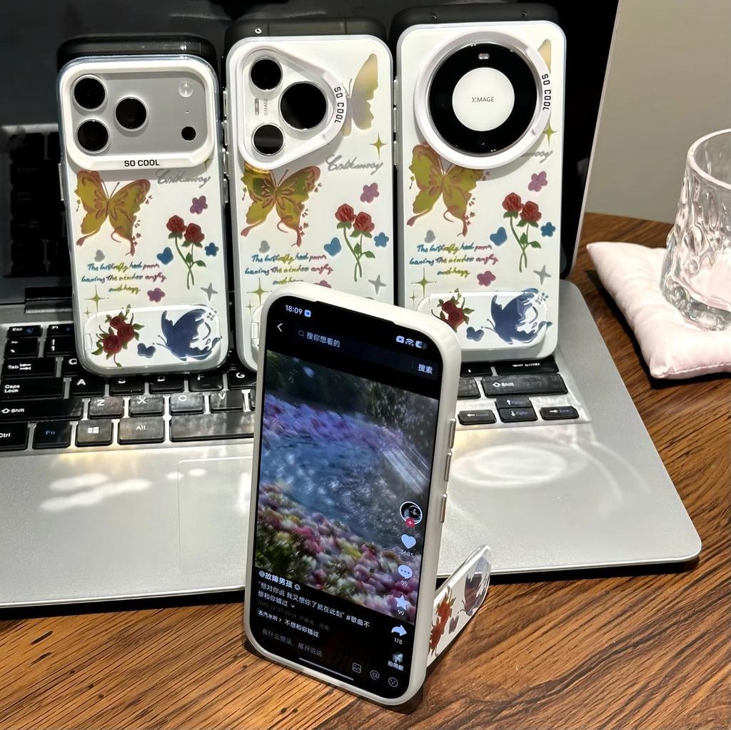 The Butterfly Flower Stand Is Suitable for iPhone 17/iPhone 15/16 Pro Max Huawei Pura80 Matte Silver