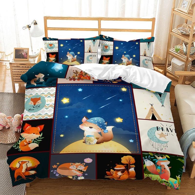 3D Cartoon Fox Pattern Bedding Set Home Decoration Duvet Bedding Gift for Children and Teenagers