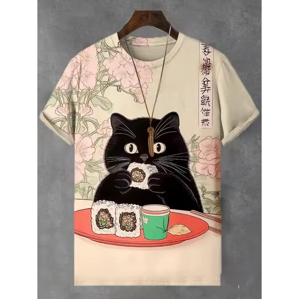 Abstraktes Zeichentrickfiguren-Muster Aufgedrucktes Rundhals-T-Shirt Sommerlich Lässig Mode Kurzärmeliges Oberteil Damenbekleidung