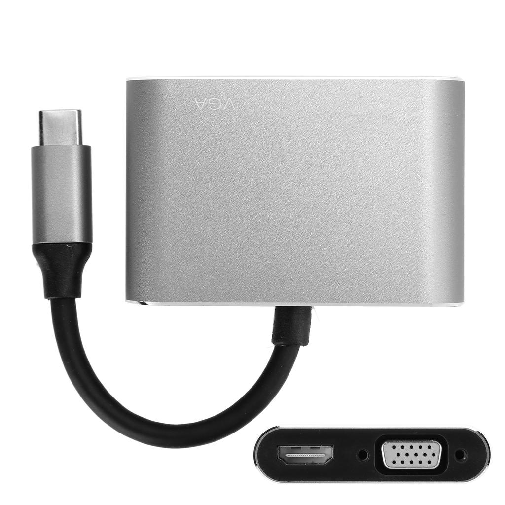 Adapter TypeC Hub To VGA HDMI DVI Displayport3.1 Ethernet Converter Dock 4K Resolution(Gray )