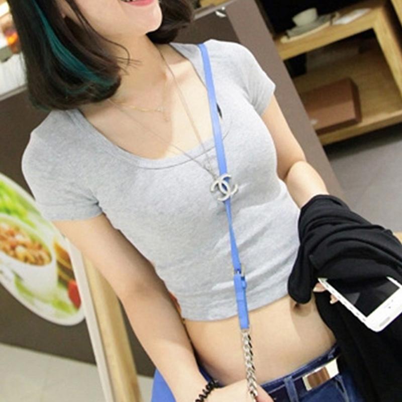 Basic Crop-T-Shirt mit kurzen Ärmeln, Figurbetontes Freizeit-T-Shirt für Damen