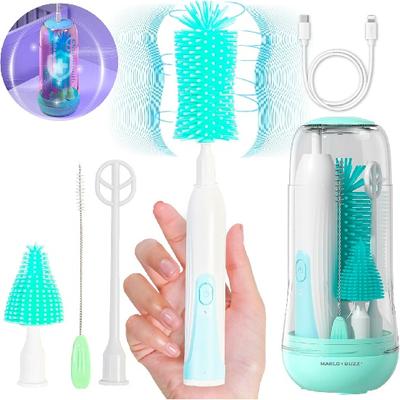 Set de Cepillos Eléctricos de Viaje para Biberones con Limpiador Eléctrico de Biberones y Cepillo para Botellas de Agua y Cepillo para Tetinas/Pajitas, Espumador de Leche y Escurridor