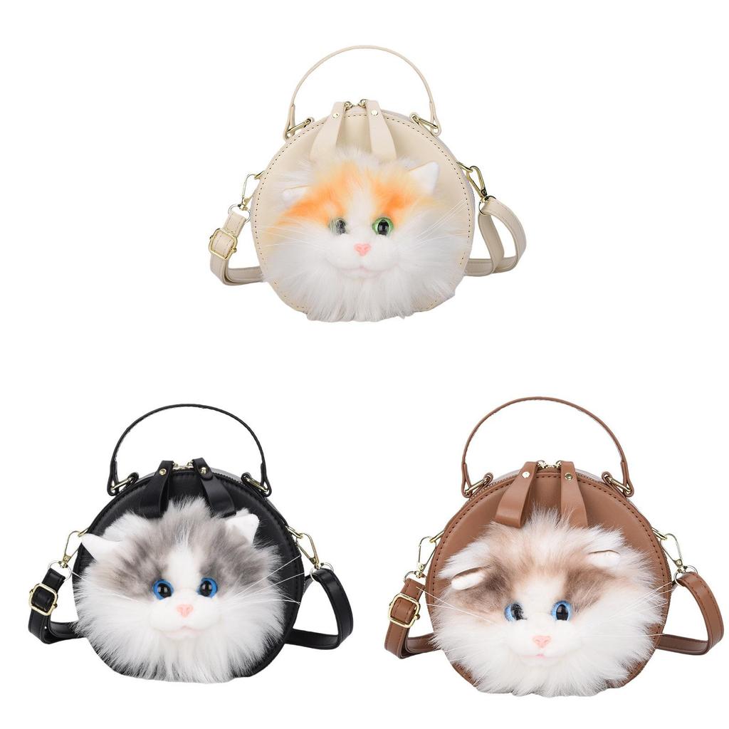 Borsa Piccola a Tracolla Peluche Gatto con Chiusura a Zip per Uso Quotidiano Casual