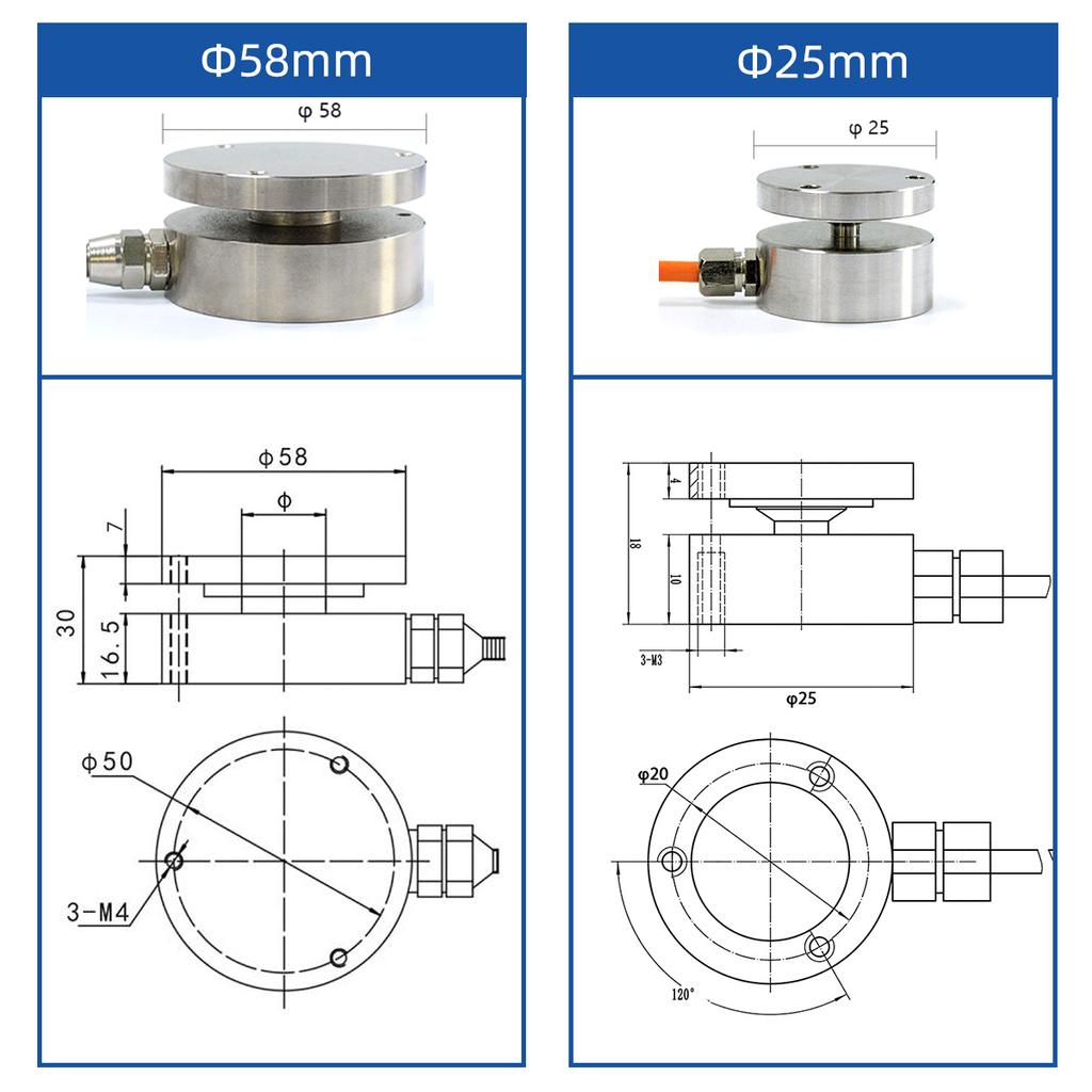 25mm 58mm Mess-Wiegesensor Inline Kraftmessdose Miniatur Druck- und Zugkraftmessdose für Stoßkraft