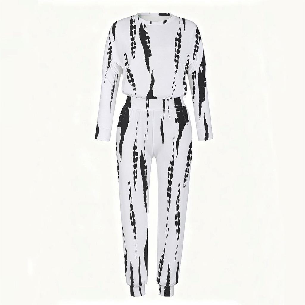 Ladies Loose Long Sleeve Top And Elastic Waist Pants Two Piece Cozy Daily Outfit Set