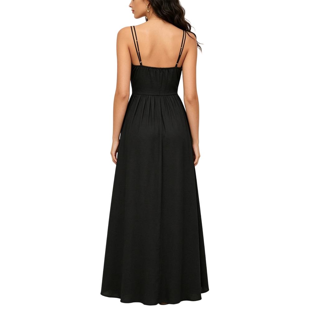 Sleeveless V Neck Maxi Dress with Adjustable Straps Flared Hem Casual Summer Holiday Dress Lightweight Loose Fit Long Dress for Women