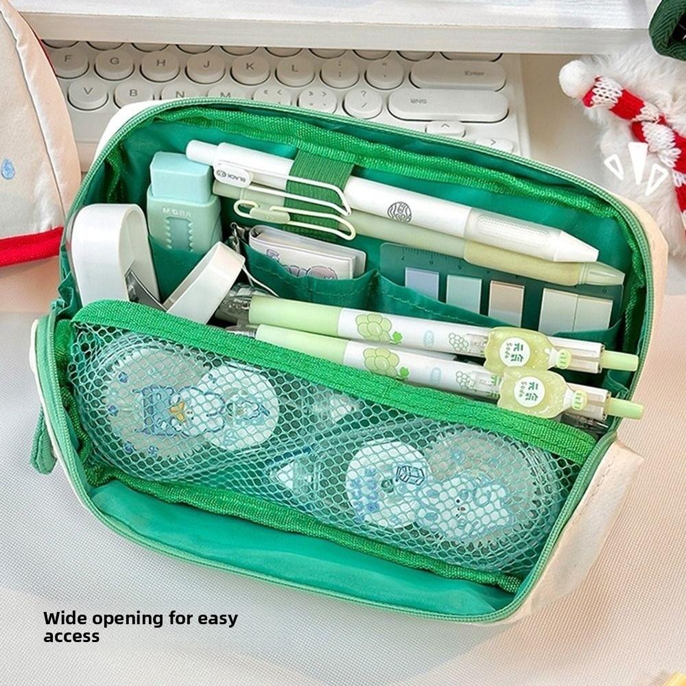 INS Pencil Storage Bag Can Stand Zipper Stationery Case Multi-layer Stationery Bag  Back To School