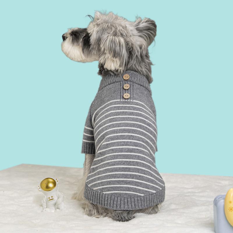 Classic Striped Knitted Pet Sweater with Buttons Two-Legged Warm Winter Clothing for Cats and Dogs Cozy Soft Yarn Apparel Cold Weather Wear