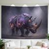 Epic Glowing Rhino Tapestry Wall Hanging Oversized Fantasy Beast Art Decor Dark Mystic Creature Poster Q
