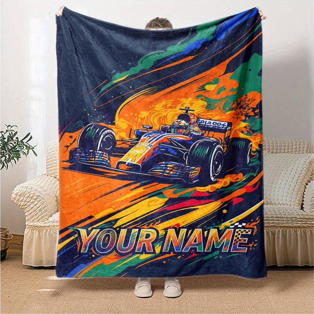 Name Custom Racing Poster Print Flannel Blanket High Quality Warm Comfortable Cover for All Seasons Perfect for Gifts Home Decor