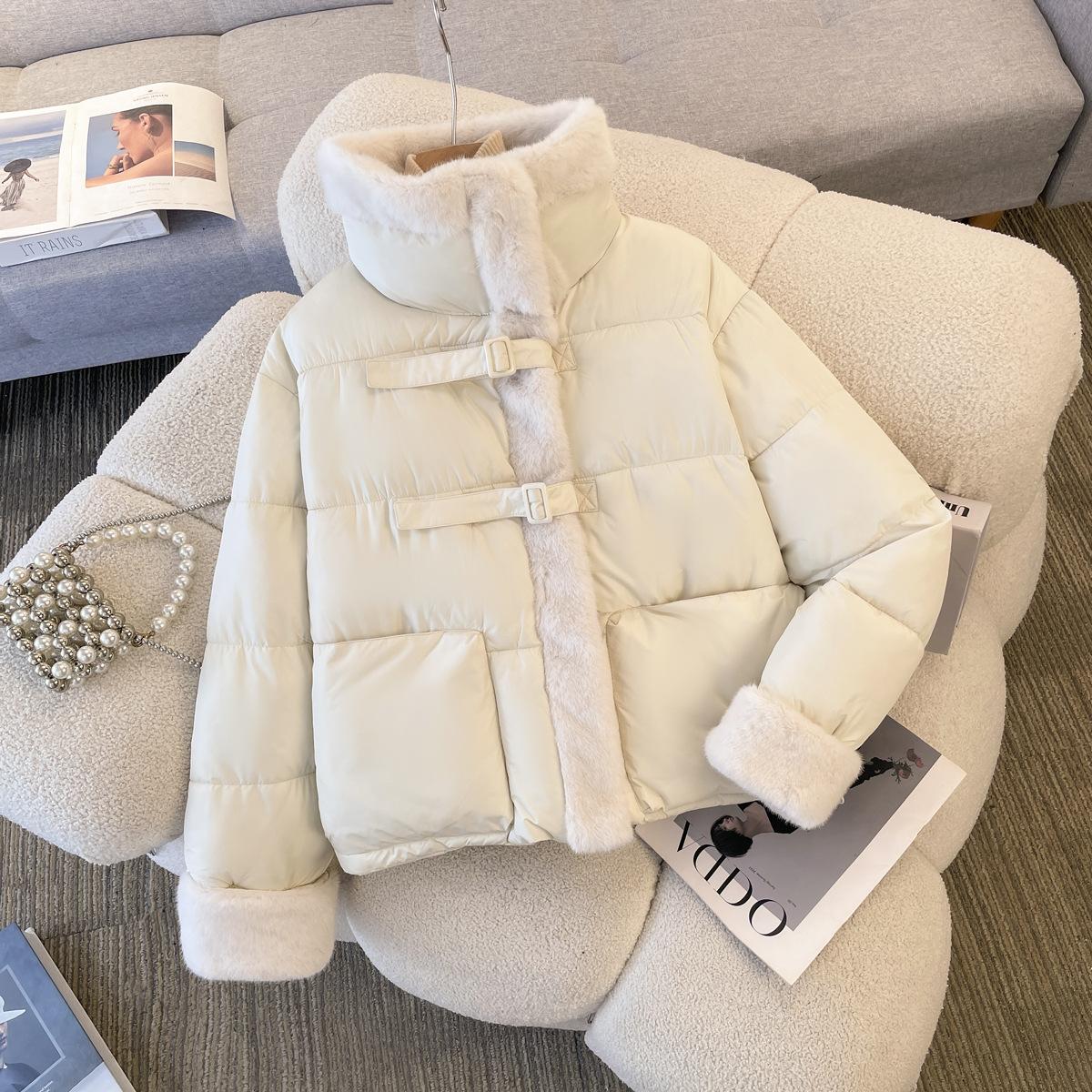 

2025 новая зимняя студенческая куртка-пуховик из искусственной овчины, свободная утолщенная стеганая куртка, пуховик из хлопка, женская хлопковая куртка XXL бежевый