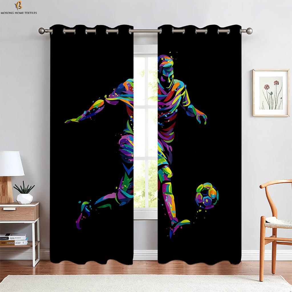 Durchbrich die Ziegelmauer Cool Fußball 3D-gedruckte Vorhänge Kinderzimmer Wohnzimmer Küche Schlafzimmer Dekorative Vorhänge 2 Stück