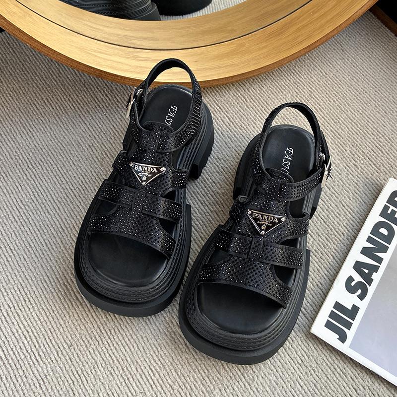 Japanese Style Cake Bottom Retro Sandals High Heels Women 2025 New Thick Bottom Casual Roman Sandals Women Zapatos De Mujer