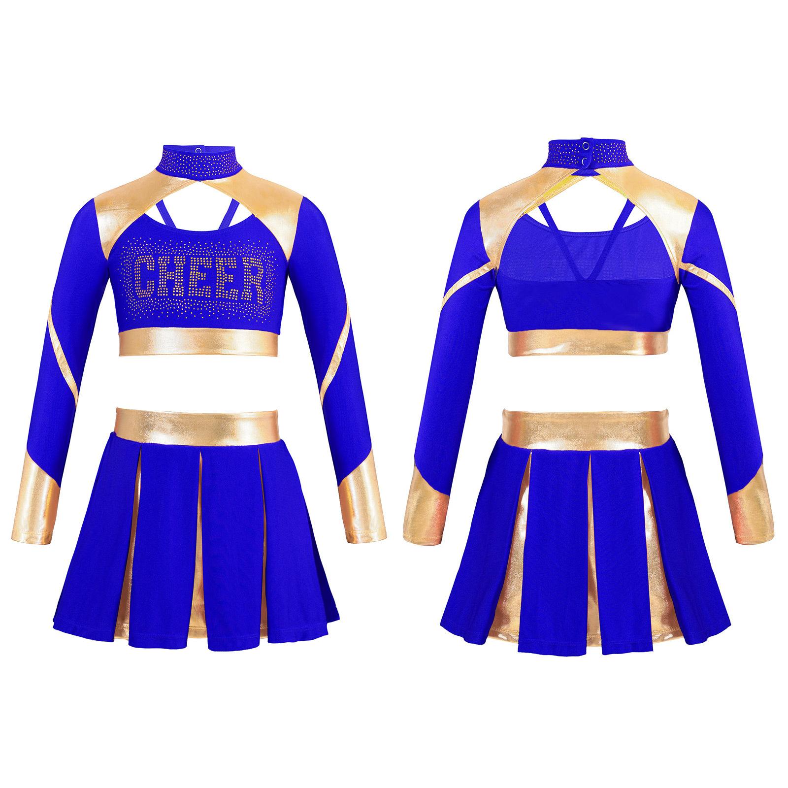 

Танцювальне вбрання для дівчат із двох частин для черлідінгу Шкільна сценічна вистава Шоу підбадьорливої ​​команди Уніформа Комплект маскараду Карнавал Рейв костюм 5-6 Years