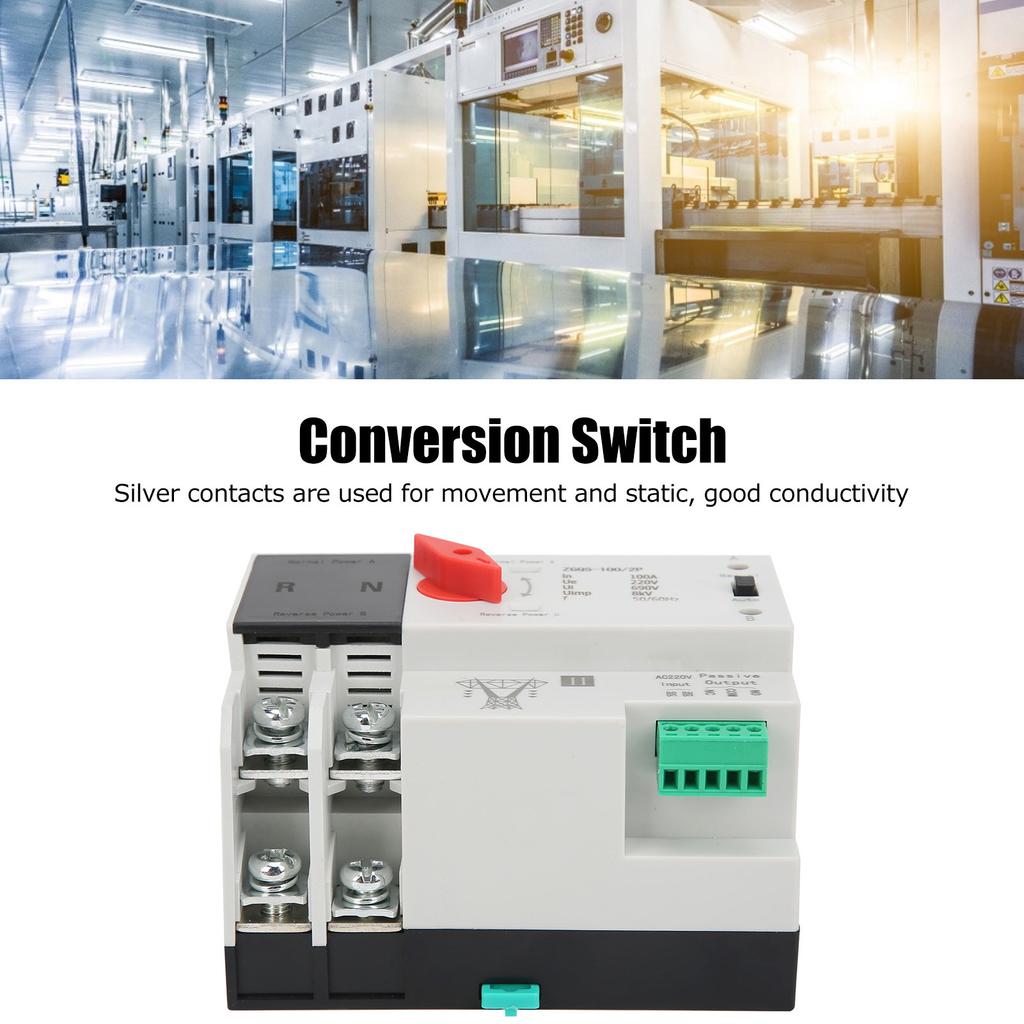 2P 100A Dual Power Automatic Transfer Switch Uninterrupted 2 Way Controller ZGQ5-100/2P Conversion Switch