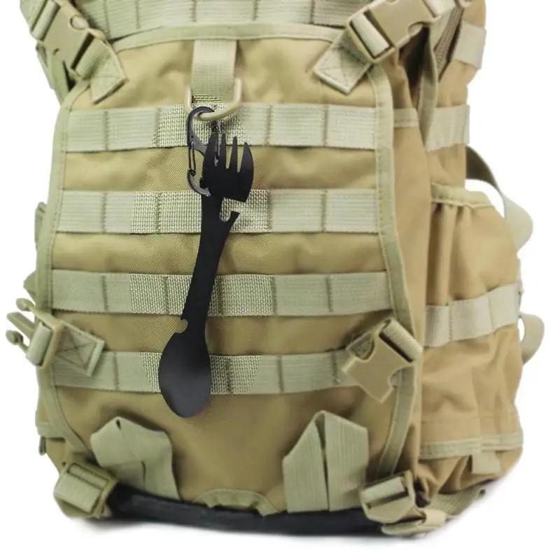 Instrumente de supraviețuire în aer liber 5 în 1 Kit EDC multifuncțional de camping Furculiță practică Cuțit Linguriță Sticle/deschizător de conserve