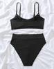 Costum de baie sexy pentru femei, decupat cu nervuri negre, set de bikini cu talie înaltă, îmbrăcăminte de plajă, costume de baie
