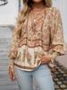 Spring/Summer 2025 Bohemian V-Neck Tie Long Sleeve Print Top for Women.