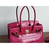 Popular Crocodile Pattern Horizontal Plate Platinum 30cm Genuine Leather Women's Bag, European and American Fashion Cowhide Large Bag, Commuter