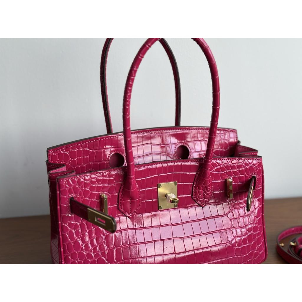 Popular Crocodile Pattern Horizontal Plate Platinum 30cm Genuine Leather Women's Bag, European and American Fashion Cowhide Large Bag, Commuter