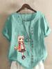 Women's Fashion Cute Girl Print Shot Sleeve T-shirt Loose Cotton Shirt Casual Loose Summer Blouse Tops Plus Size