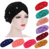 Three Flower Decal Design Turban Hat Elastic Hijab Cap Hair Loss Cover Headwear