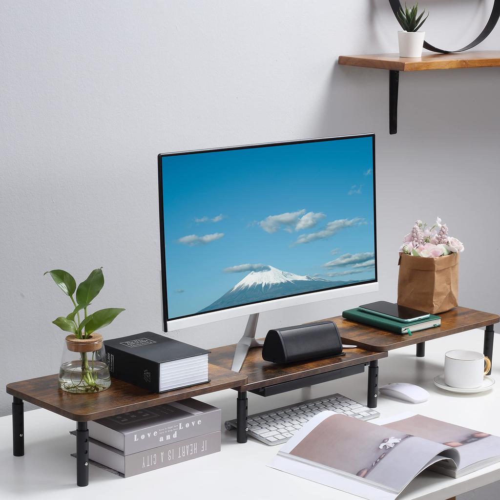 ETHU Monitor Dual Monitor Desk 109cm Compatible with 2 Adjustable Angle Stand, Stand, Stand, Wide, Monitors, (Brown)