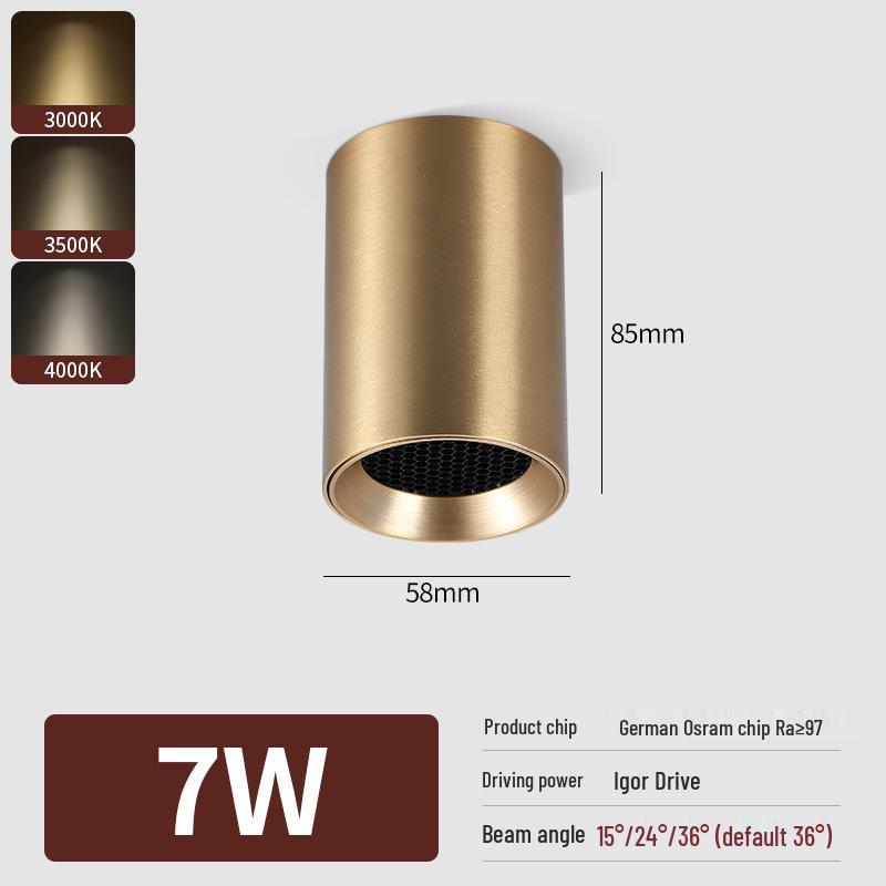 Surface-Mounted Cylinder Spotlight, Anti-Glare Honeycomb, Full Spectrum, Ceiling Light for Bedroom and Living Room.