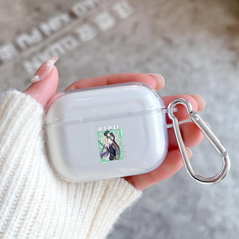 Genshin Impact Cartoon Anime Xiao With Hook Case For AirPods 2 3 1 Cases For Apple AirPods Pro 2 Coque Transparent Soft Cover