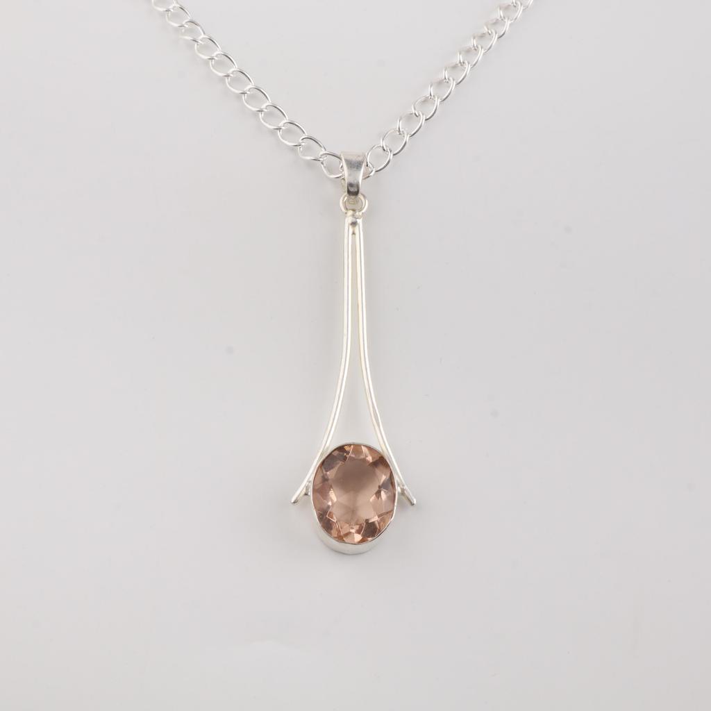 Peach Tourmaline Gemstone 925 Sterling Silver Handmade Jewelry Designer Pendant 1.79" For Mother PP-69-18