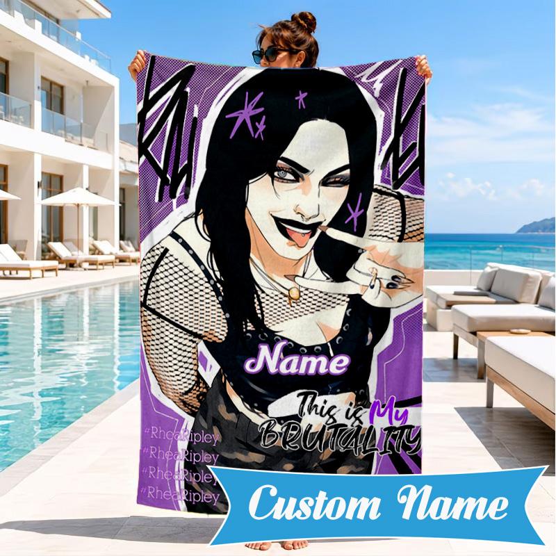 Custom Name Dark Beauty Rhea Ripley Beach Towel Microfiber Beach Towel, Lightweight and Quick-Dry, for Summer Travel, Swimming Pool Gift