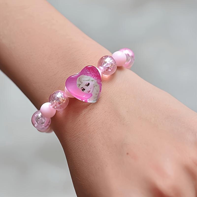 1-4pcs Disney Frozen Princess Elsa Pink Purple Design Multi Color Glitter Beads Bracelet Keychain