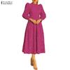 ZANZEA Women Casual Round Neck Long Sleeve Elegant Lace Crochet Patchwork Dress