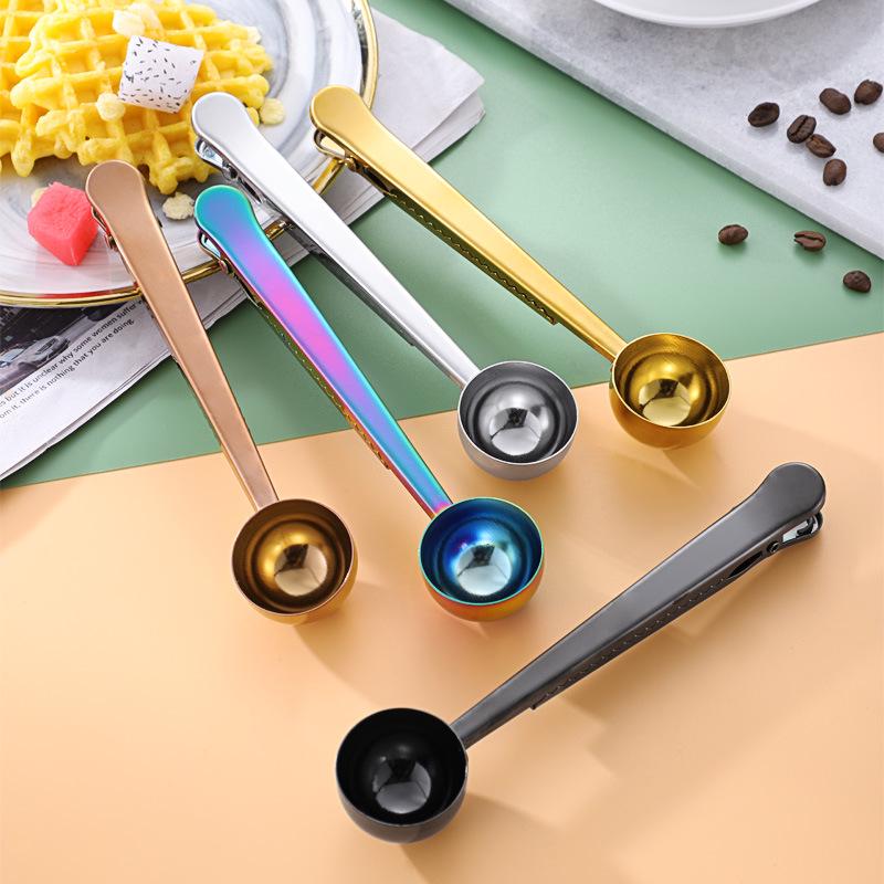 Stainless Steel Coffee Spoon & Sealing Clip - 2-in-1 Measuring and Milk Powder Spoon.