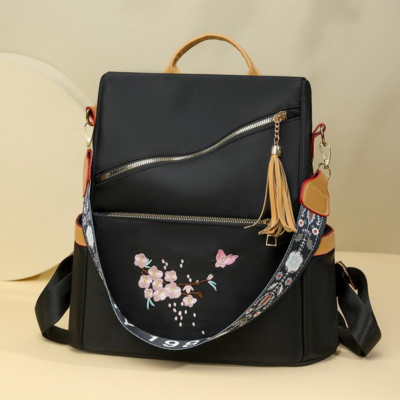 

New backpack Guochao ethnic fashion commuter schoolbag large capacity women s simple casual shoulder bag travel bag чорний