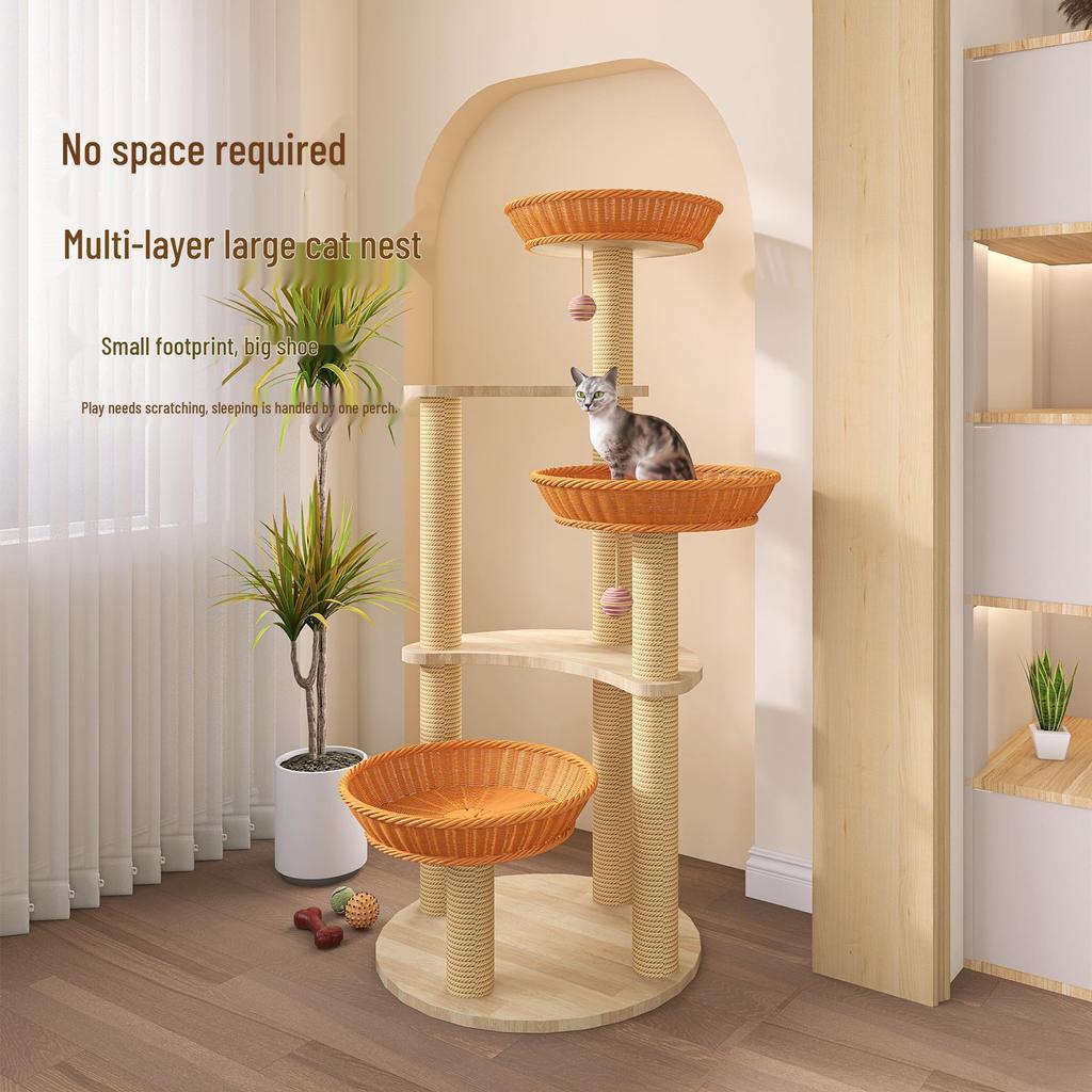 Sisal Cat Tree with Multi-Layer Platforms, Bed, and Space Capsule - Space-Saving Climbing Frame